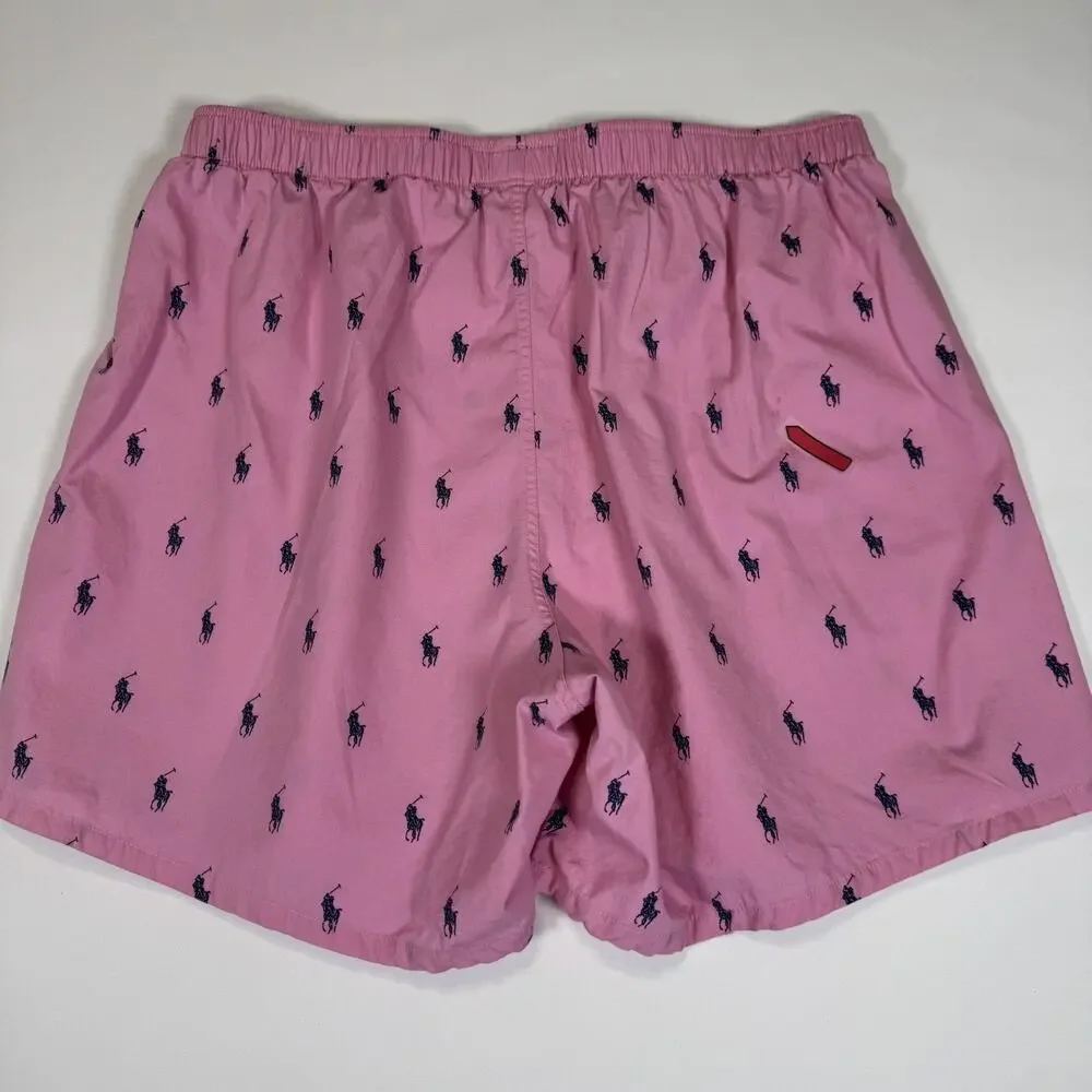 Polo Ralph Lauren Men’s Woven Boxer Shorts Underwear Logo Print Pink/Blue Large